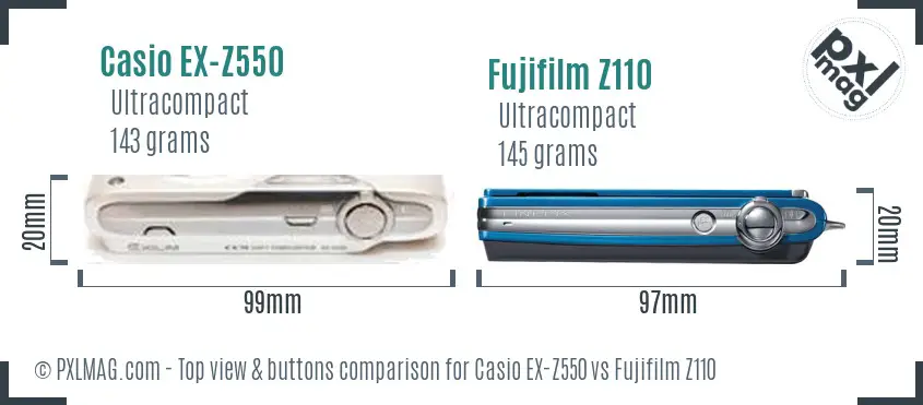 Casio EX-Z550 vs Fujifilm Z110 top view buttons comparison