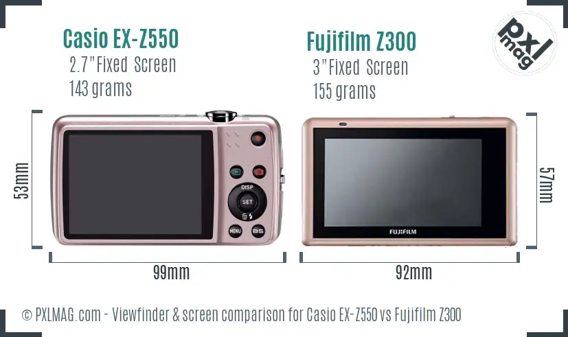 Casio EX-Z550 vs Fujifilm Z300 Screen and Viewfinder comparison