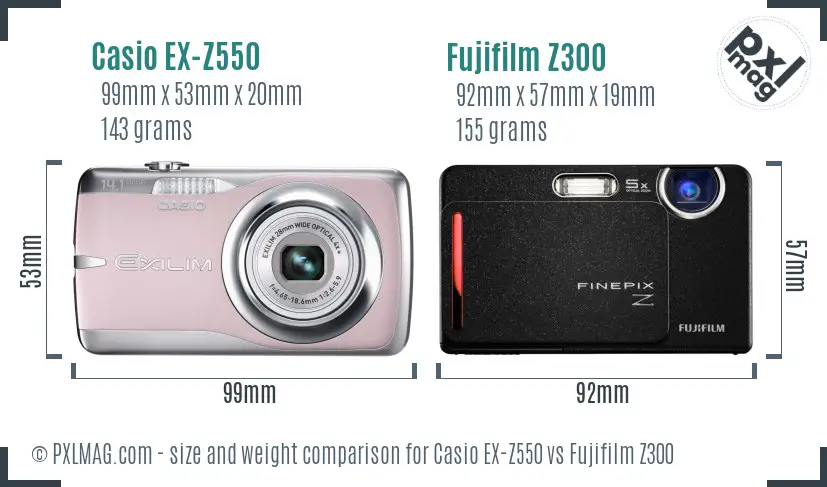Casio EX-Z550 vs Fujifilm Z300 size comparison