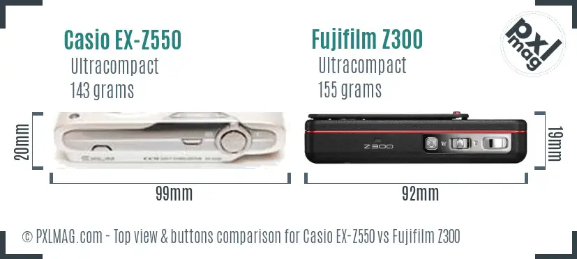 Casio EX-Z550 vs Fujifilm Z300 top view buttons comparison