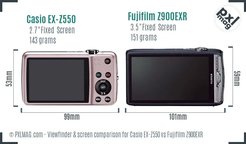 Casio EX-Z550 vs Fujifilm Z900EXR Screen and Viewfinder comparison