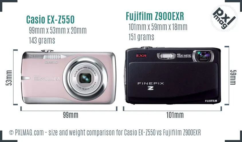 Casio EX-Z550 vs Fujifilm Z900EXR size comparison