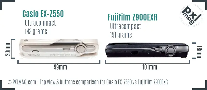 Casio EX-Z550 vs Fujifilm Z900EXR top view buttons comparison