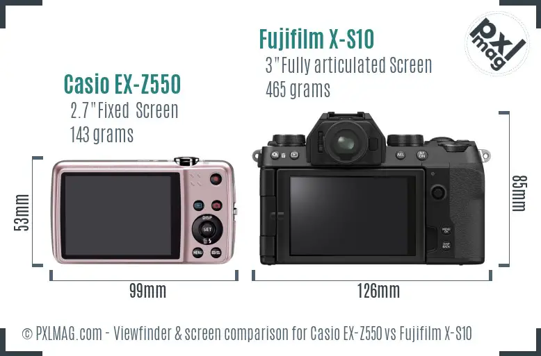 Casio EX-Z550 vs Fujifilm X-S10 Screen and Viewfinder comparison Casio EX-Z550 vs Fujifilm X-S10 Screen and Viewfinder comparison