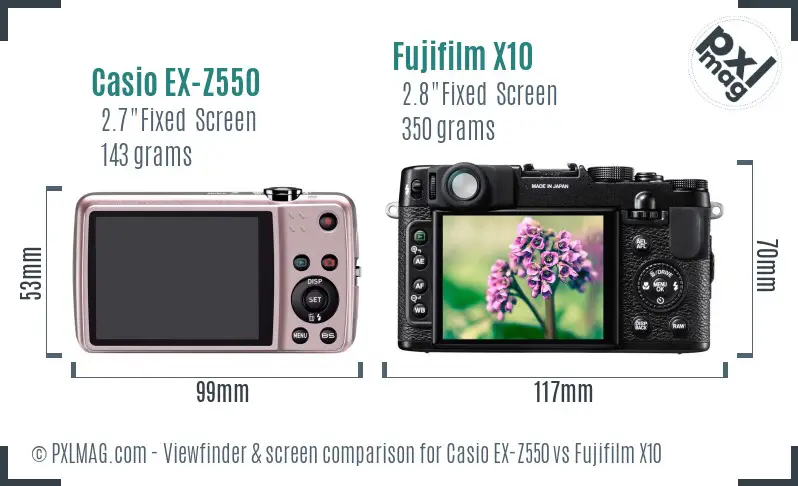 Casio EX-Z550 vs Fujifilm X10 Screen and Viewfinder comparison