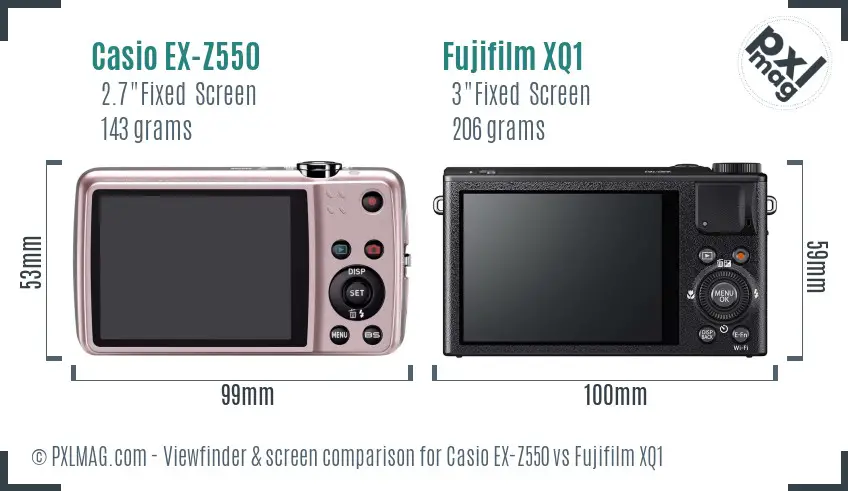 Casio EX-Z550 vs Fujifilm XQ1 Screen and Viewfinder comparison