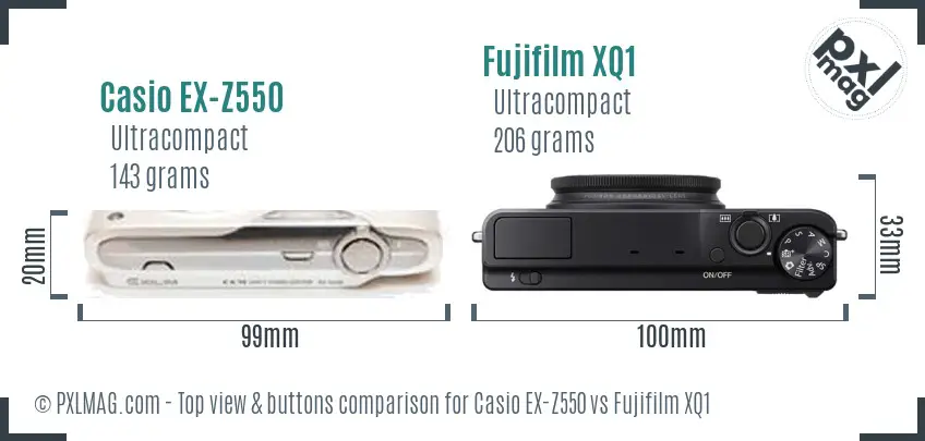 Casio EX-Z550 vs Fujifilm XQ1 top view buttons comparison