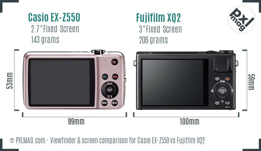 Casio EX-Z550 vs Fujifilm XQ2 Screen and Viewfinder comparison