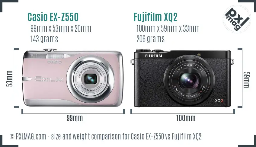 Casio EX-Z550 vs Fujifilm XQ2 size comparison