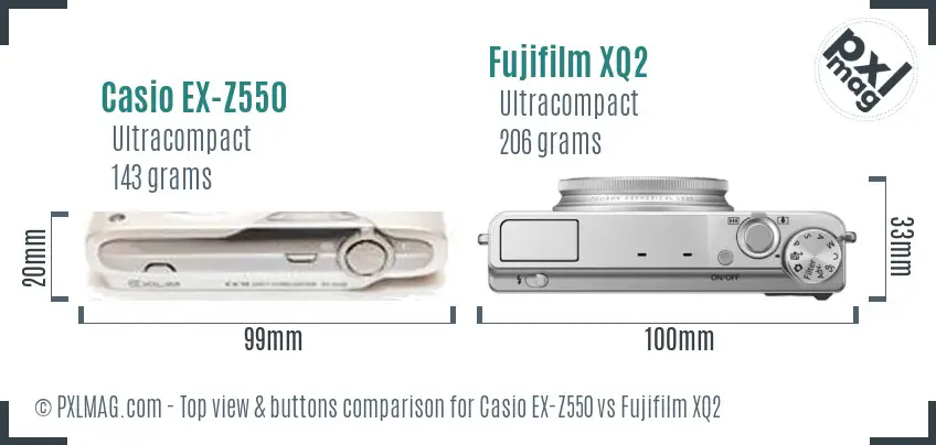 Casio EX-Z550 vs Fujifilm XQ2 top view buttons comparison