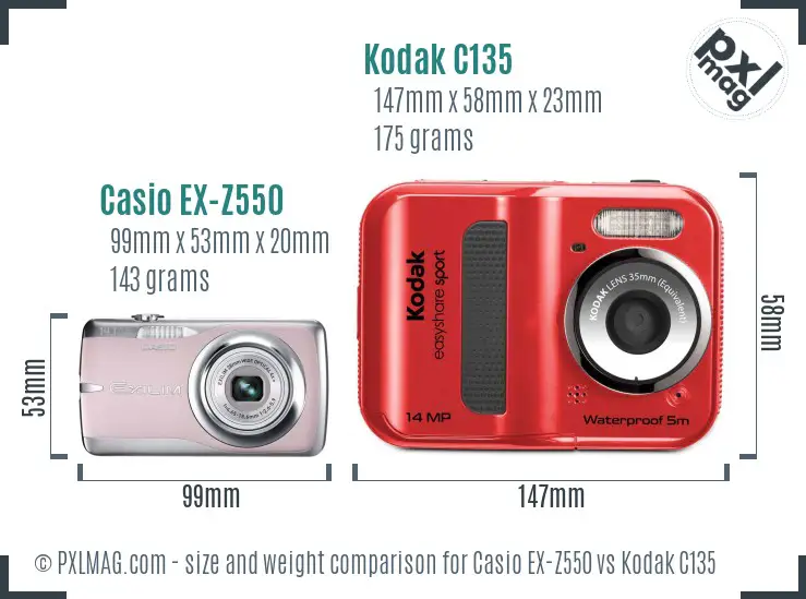 Casio EX-Z550 vs Kodak C135 size comparison