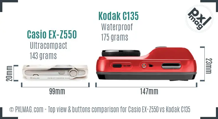 Casio EX-Z550 vs Kodak C135 top view buttons comparison