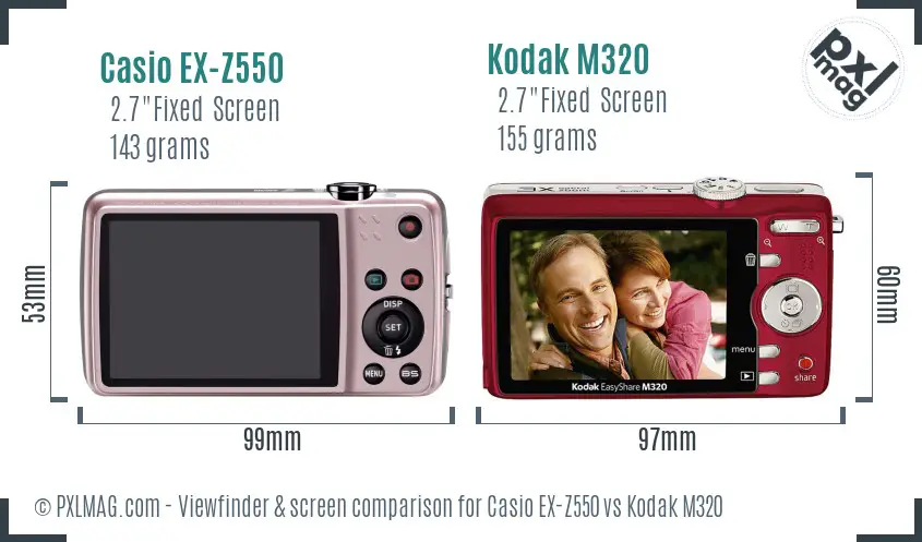 Casio EX-Z550 vs Kodak M320 Screen and Viewfinder comparison