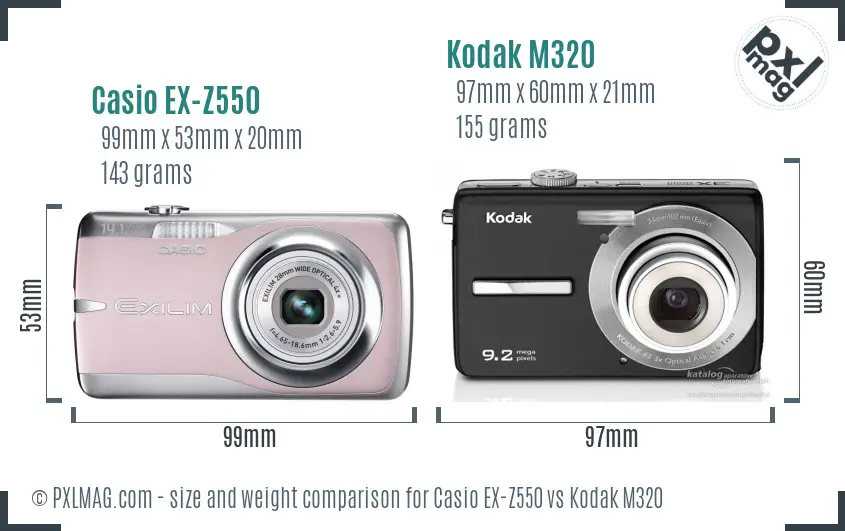 Casio EX-Z550 vs Kodak M320 size comparison