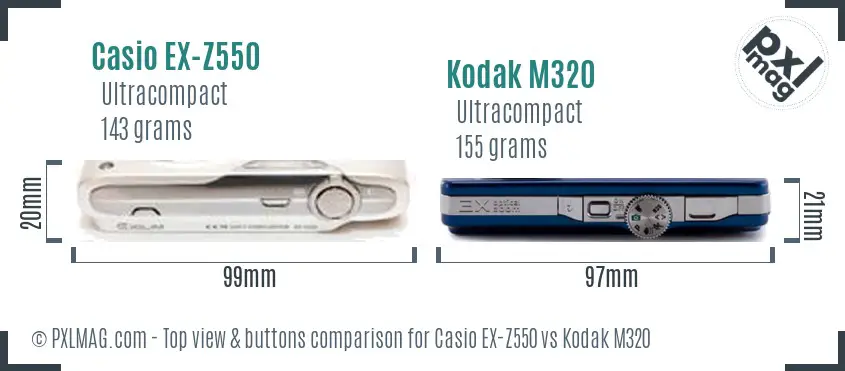 Casio EX-Z550 vs Kodak M320 top view buttons comparison