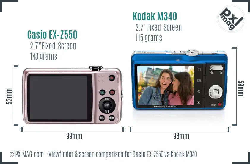 Casio EX-Z550 vs Kodak M340 Screen and Viewfinder comparison