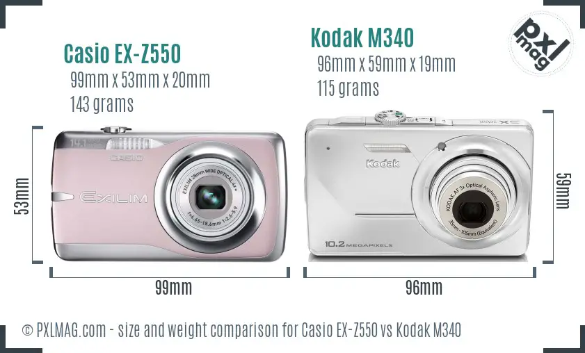 Casio EX-Z550 vs Kodak M340 size comparison