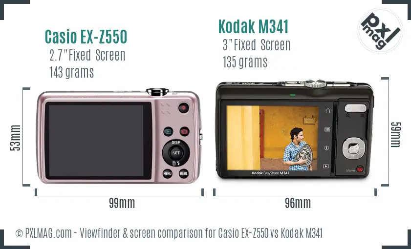 Casio EX-Z550 vs Kodak M341 Screen and Viewfinder comparison