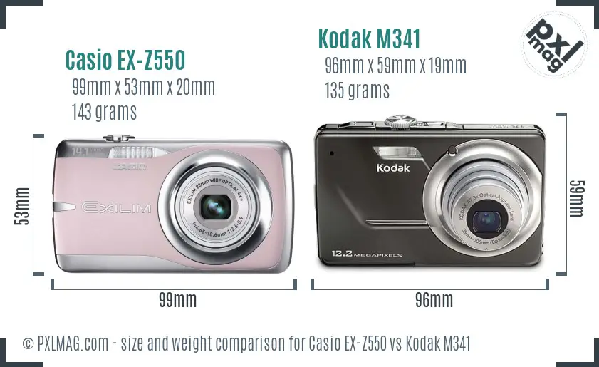 Casio EX-Z550 vs Kodak M341 size comparison