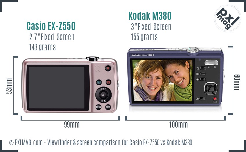 Casio EX-Z550 vs Kodak M380 Screen and Viewfinder comparison
