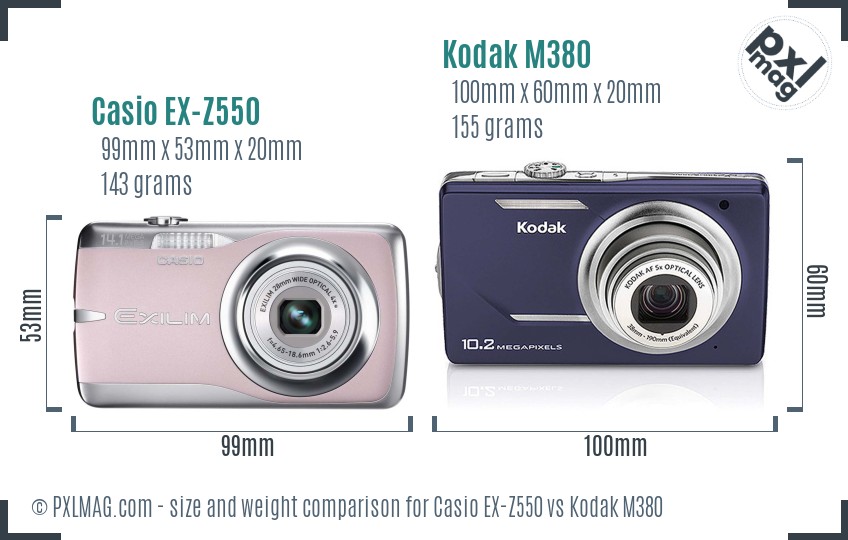 Casio EX-Z550 vs Kodak M380 size comparison