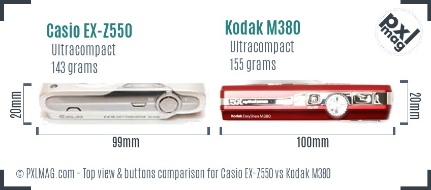 Casio EX-Z550 vs Kodak M380 top view buttons comparison