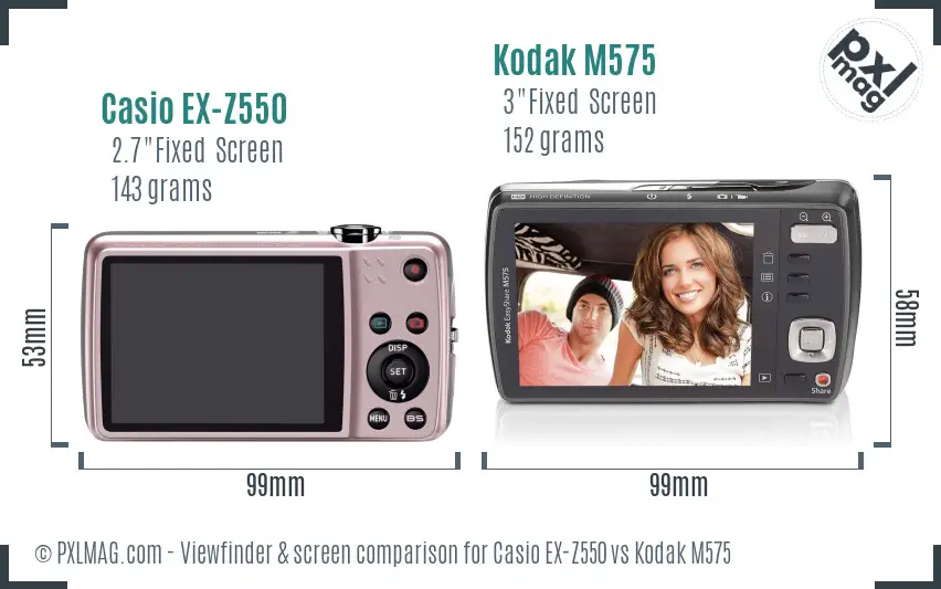 Casio EX-Z550 vs Kodak M575 Screen and Viewfinder comparison