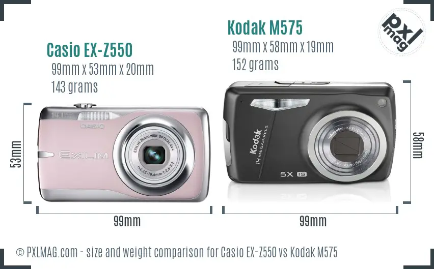 Casio EX-Z550 vs Kodak M575 size comparison