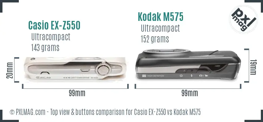 Casio EX-Z550 vs Kodak M575 top view buttons comparison