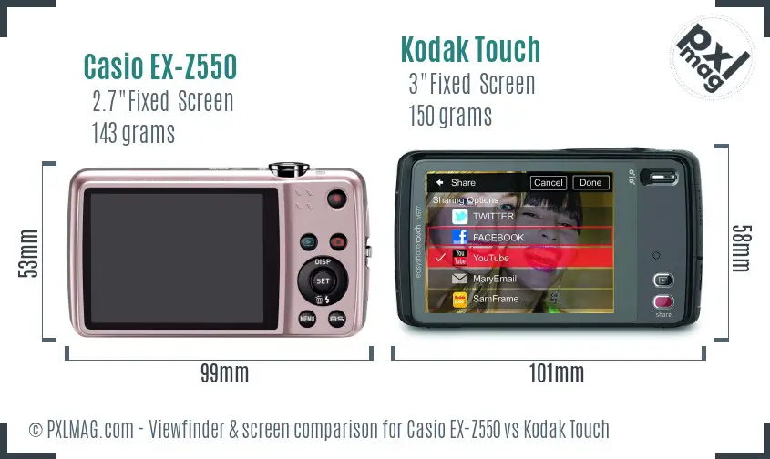 Casio EX-Z550 vs Kodak Touch Screen and Viewfinder comparison