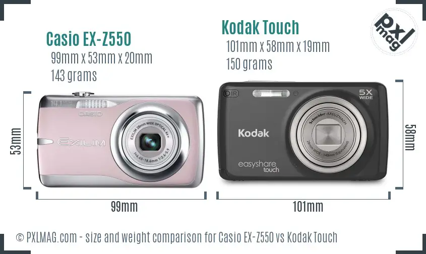 Casio EX-Z550 vs Kodak Touch size comparison