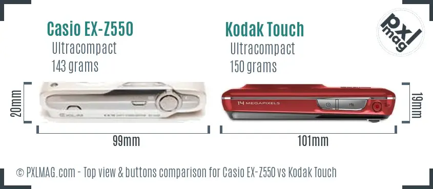 Casio EX-Z550 vs Kodak Touch top view buttons comparison