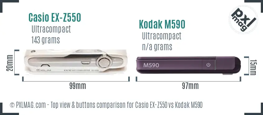 Casio EX-Z550 vs Kodak M590 top view buttons comparison Casio EX-Z550 vs Kodak M590 top view buttons comparison