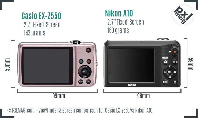 Casio EX-Z550 vs Nikon A10 Screen and Viewfinder comparison