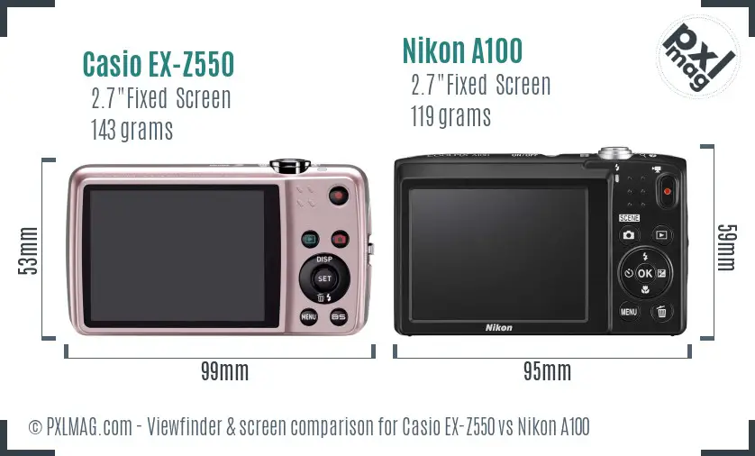 Casio EX-Z550 vs Nikon A100 Screen and Viewfinder comparison Casio EX-Z550 vs Nikon A100 Screen and Viewfinder comparison