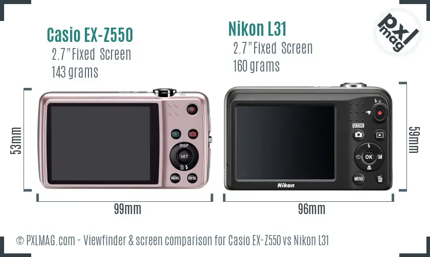 Casio EX-Z550 vs Nikon L31 Screen and Viewfinder comparison