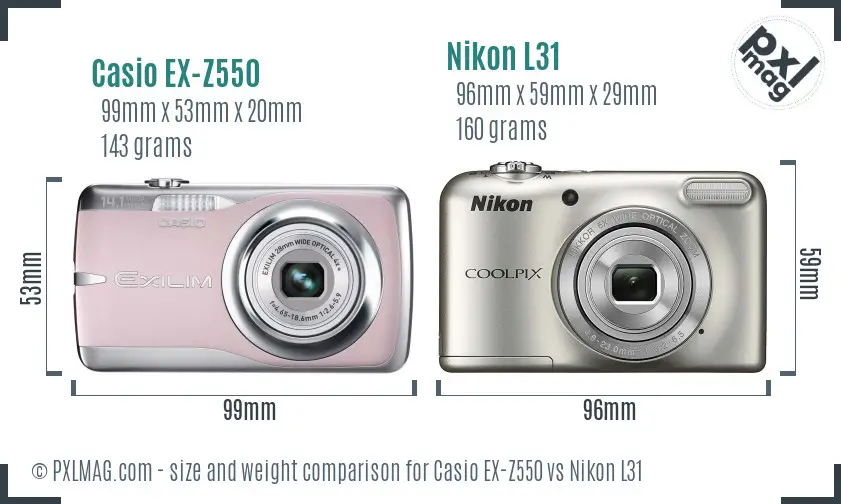 Casio EX-Z550 vs Nikon L31 size comparison