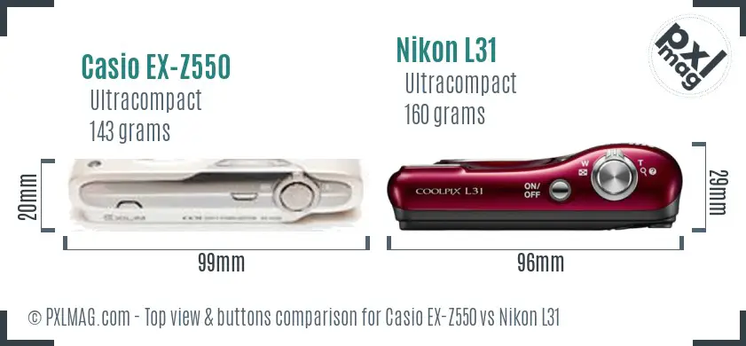 Casio EX-Z550 vs Nikon L31 top view buttons comparison