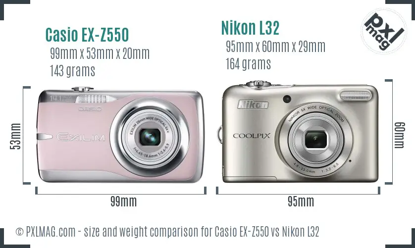 Casio EX-Z550 vs Nikon L32 size comparison