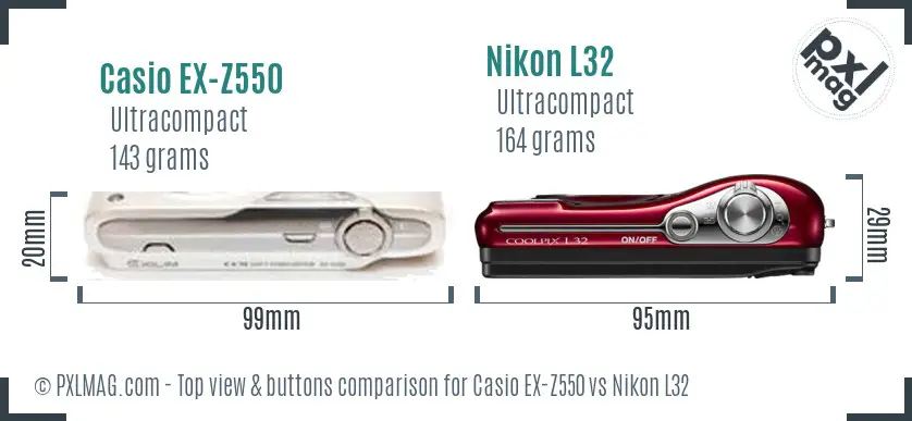 Casio EX-Z550 vs Nikon L32 top view buttons comparison