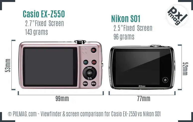 Casio EX-Z550 vs Nikon S01 Screen and Viewfinder comparison