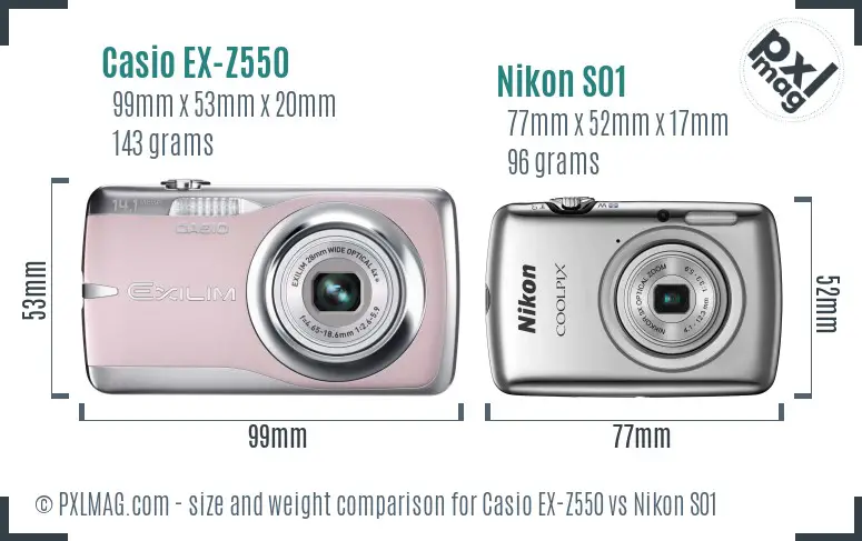Casio EX-Z550 vs Nikon S01 size comparison