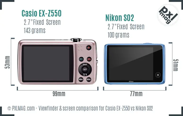 Casio EX-Z550 vs Nikon S02 Screen and Viewfinder comparison