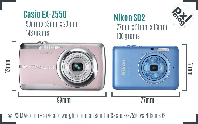 Casio EX-Z550 vs Nikon S02 size comparison