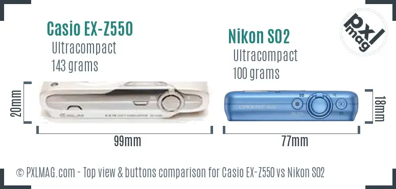 Casio EX-Z550 vs Nikon S02 top view buttons comparison