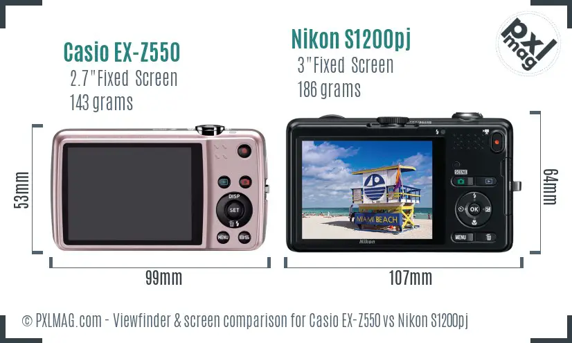 Casio EX-Z550 vs Nikon S1200pj Screen and Viewfinder comparison