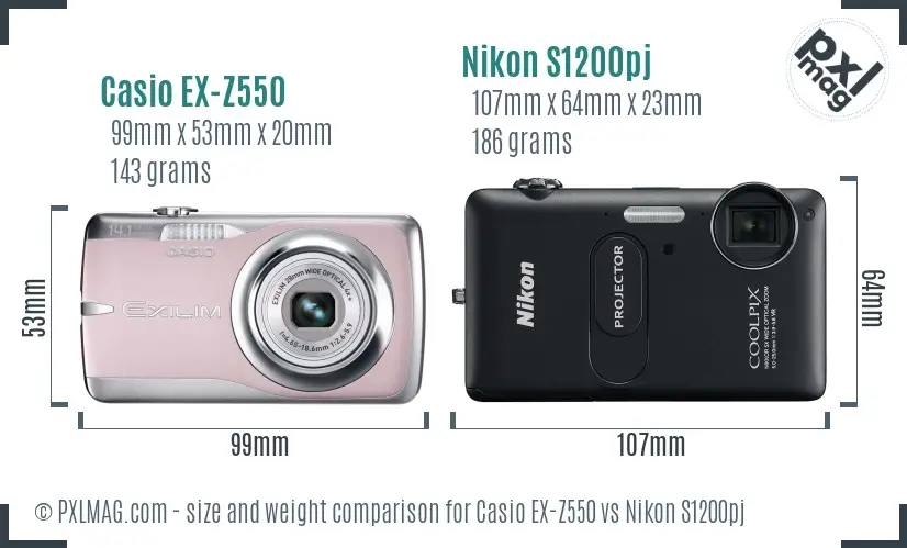 Casio EX-Z550 vs Nikon S1200pj size comparison