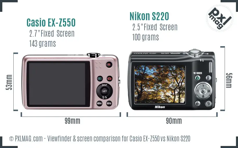 Casio EX-Z550 vs Nikon S220 Screen and Viewfinder comparison