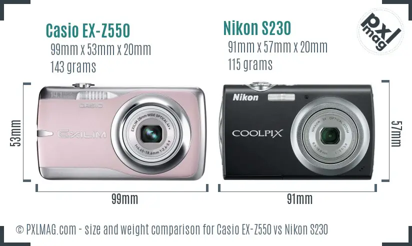 Casio EX-Z550 vs Nikon S230 size comparison