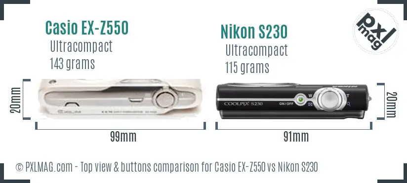 Casio EX-Z550 vs Nikon S230 top view buttons comparison